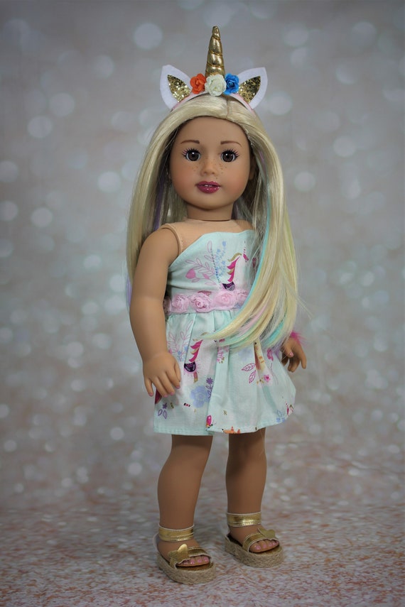OOAK Custom American Girl Doll Nicky Unicorn Doll With Blonde Rainbow Hair Brown Eye Doll. Hand Painted Makeup Etsy UK