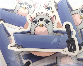 Furby in a Litterbox vinyl matte sticker