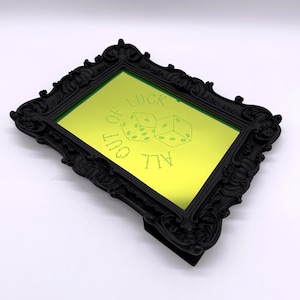 Engraved Acrylic Mirror With Dice Design, Traditional Tattoo Inspired Art, Laser Engraved, Traditional Tattoo Decor, Bert Grimm Art
