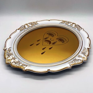 Engraved Acrylic Mirror With Crying Heart Design, Traditional Tattoo Inspired Art, Laser Engraved, Traditional Tattoo Decor, Bert Grimm Art