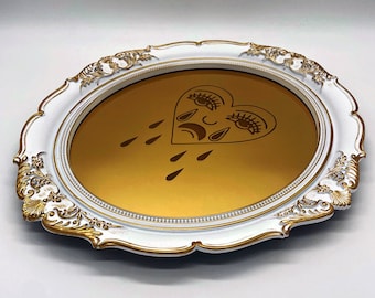 Engraved Acrylic Mirror With Crying Heart Design, Traditional Tattoo Inspired Art, Laser Engraved, Traditional Tattoo Decor, Bert Grimm Art