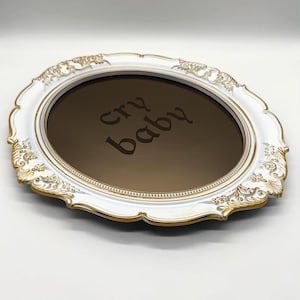 Engraved Acrylic Mirror With Cry Baby Text Design, Traditional Tattoo Inspired Art, Laser Engraved, Traditional Tattoo Decor, Bert Grimm Art