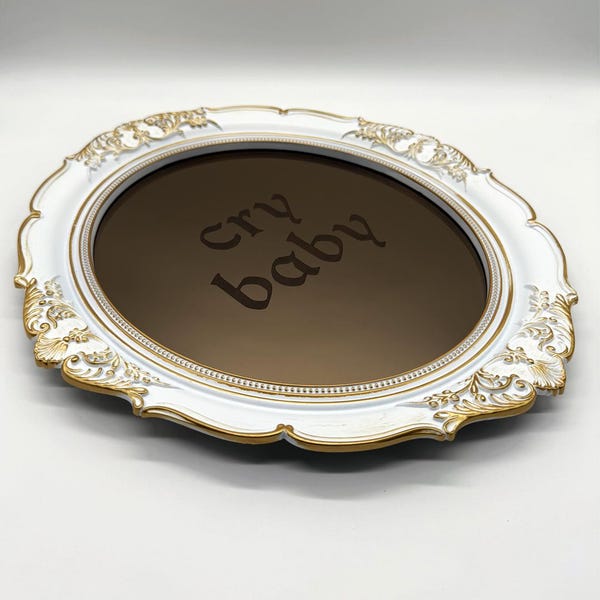 Engraved Acrylic Mirror With Cry Baby Text Design, Traditional Tattoo Inspired Art, Laser Engraved, Traditional Tattoo Decor, Bert Grimm Art