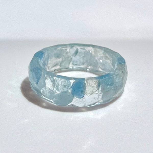 Aquamarine Ring, Crystal Ring, Resin ring  Aquamarine Crystal Chips, Astrology Ring, Boho Accessories, Protection ring, Spiritual,Adjustable