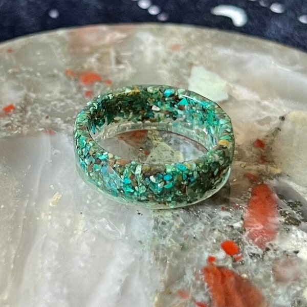 Chrysocolla Ring, Crystal Ring, Resin ring with Chrysocolla Crystal Powder, Astrology Ring, Boho Accessories, Protection ring, Spiritual