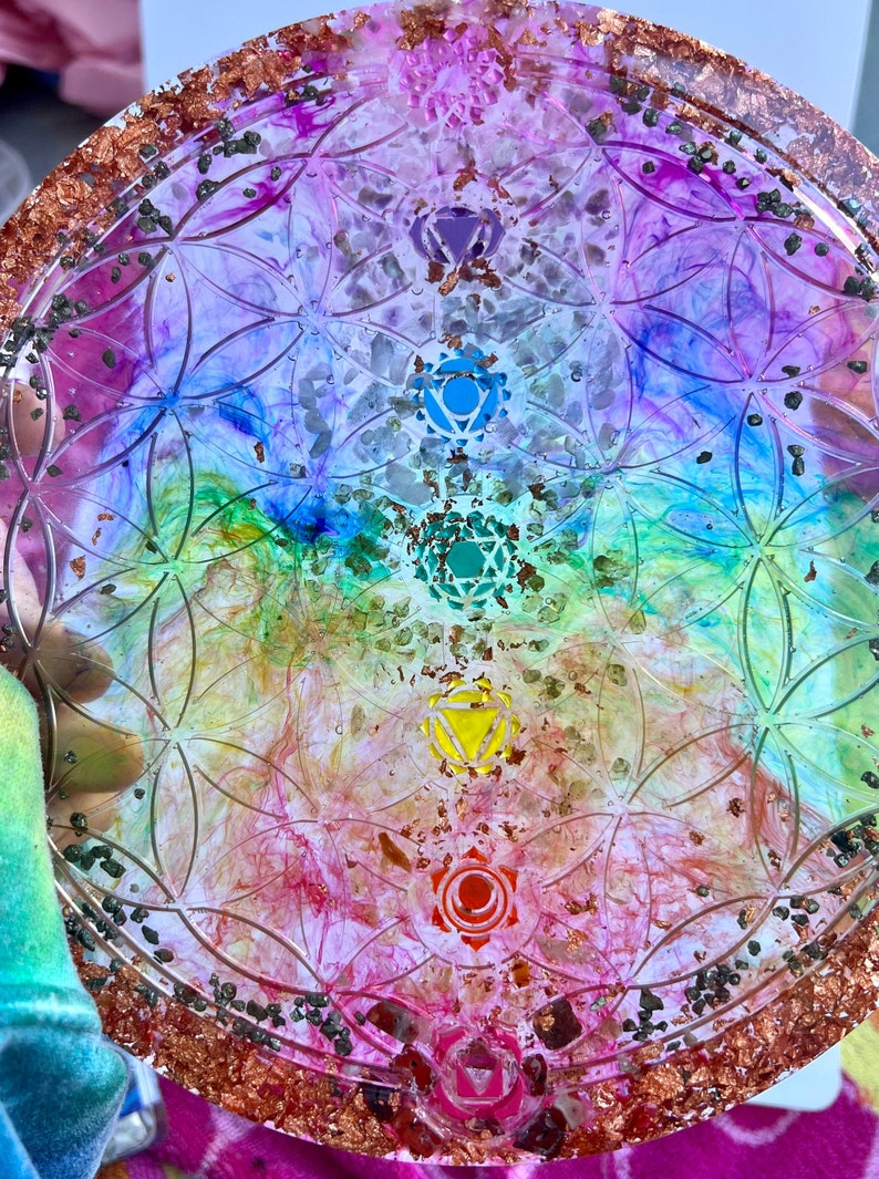 Seven Chakra Flower of Life Crystal Grid Tray With Crystal Etsy