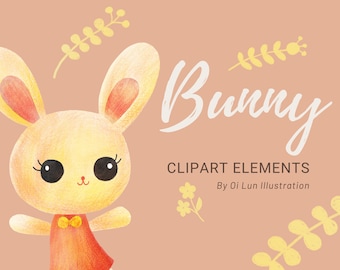 Bunny Illustration Graphics, Cute Rabbit, Clipart Animals, Printable, Instant Download