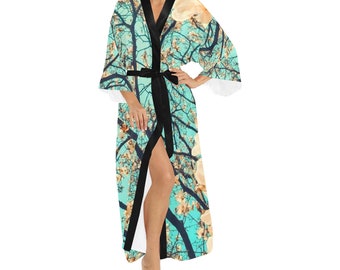 Peignoir kimono long en polyester pour femme, vêtement de plage léger, kimono à imprimé floral, style japonais, kimono en mousseline de soie pour femme