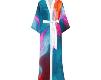 Abito lungo a kimono in poliestere da donna, copricostume leggero da spiaggia, kimono con stampa floreale, stile giapponese, copricostume da donna in kimono di chiffon