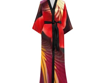 Abito lungo a kimono in poliestere da donna, copricostume leggero da spiaggia, kimono con stampa floreale, stile giapponese, copricostume da donna in kimono di chiffon