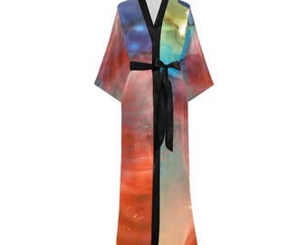 Abito lungo a kimono in poliestere da donna, copricostume leggero da spiaggia, kimono con stampa floreale, stile giapponese, copricostume da donna in kimono di chiffon