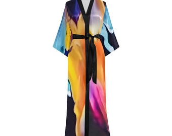Peignoir kimono long en polyester pour femme, vêtement de plage léger, kimono à imprimé floral, style japonais, kimono en mousseline de soie pour femme
