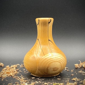 Wood Turned Handcrafted Decorative Bud Vase from Ash with Veneer
