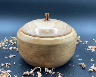 Wood Turned Covered Bowl Handcrafted Decorative of Spalted Tamarind and Maple