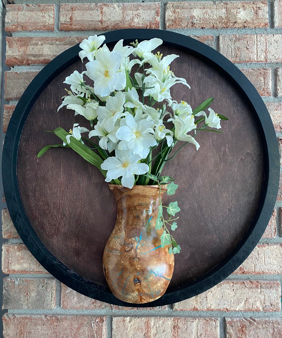 Unique Round Wall Decor Wood Wall Art With Woodturned Vase Etsy