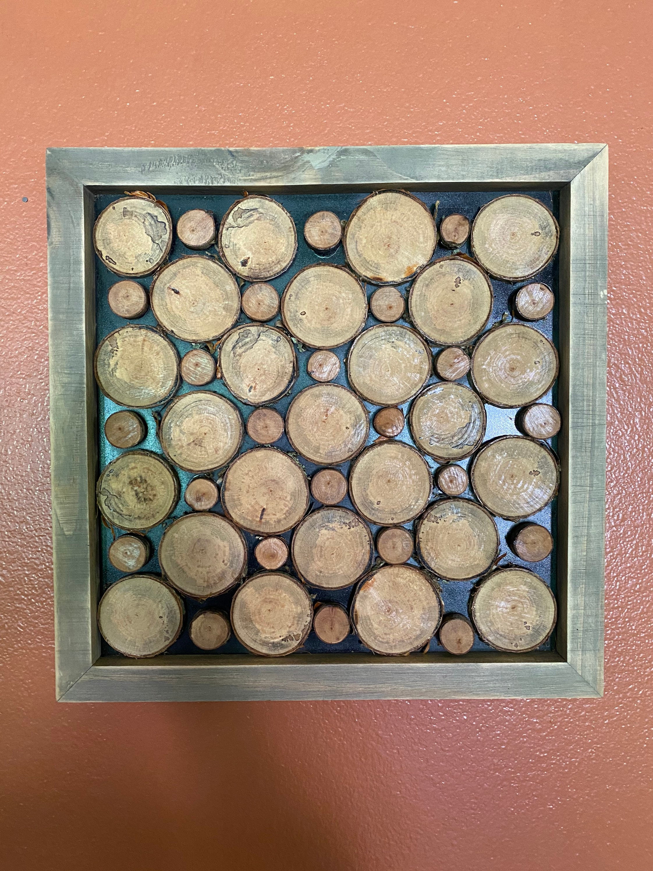 Rustic Wood Slice Handcrafted Wall Decor, Framed Wood  Wall Sculpture