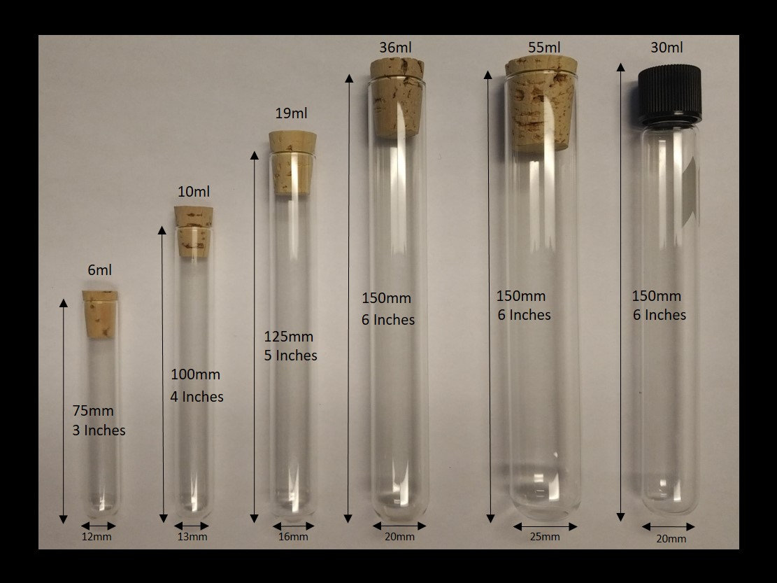 Tubos de ensayo/cultivo de vidrio de 50 unidades, con tapas/tapones de