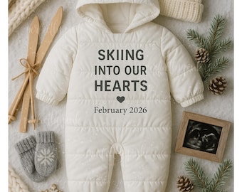 Ski Baby Announcement Template Holiday Pregnancy Reveal Editable Winter Baby Reveal New Baby Coming Soon snow Onesie Christmas Aspen lodge