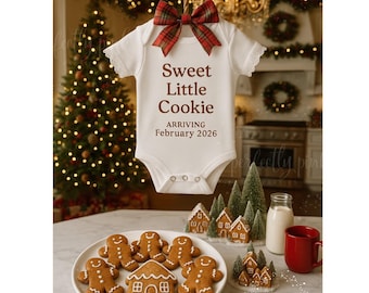 Bun in the oven pregnancy Announcement gingerbread Template Holiday Pregnancy Reveal Editable Winter Baby Reveal Coming Soon Onesie Christma