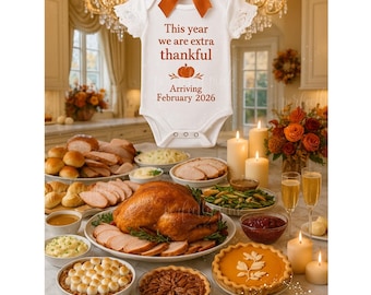 Thanksgiving Baby Announcement • Editable Fall Pregnancy Reveal • This Year We’re Extra Thankful • February Due Date • Autumn Gender Reveal