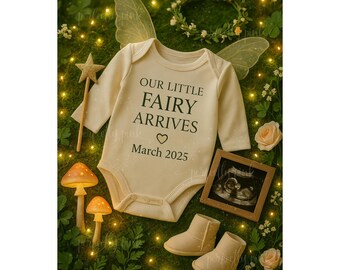 Woodland Fairy Baby Announcement • Fairy Lights Pregnancy Reveal • Enchanted Forest Baby Reveal • Editable Digital Download Ultrasound Photo
