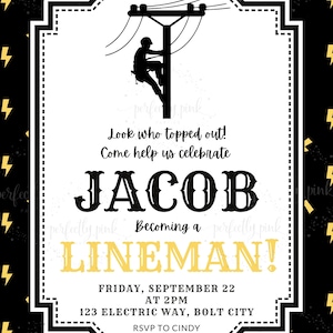 Uitnodiging lijnwachter kijk wie bekroonde feestuitnodiging Journeyman Lineman decoraties decor evenement leerling lijnwachter partij lijnwachter taart cupcake