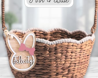 Personalized Easter Basket Name Tag,Minimalist Name Tag, Wooden Bunny Name Tag, Easter Tags, Kids Wood Name Tag,Custom Engraved Wood Tag