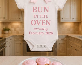 Bun in the oven pregnancy Announcement Template Holiday Pregnancy Reveal Editable Winter Baby Reveal New Baby Coming Soon Onesie cinnamon