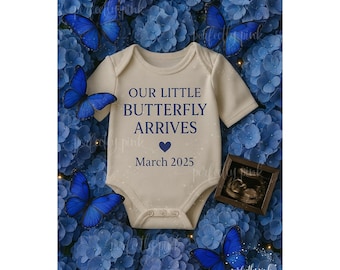 Woodland Fairy Baby Announcement Fairy Lights Pregnancy Reveal Butterfly Enchanted Forest Baby Reveal Editable Digital Download hydrangea