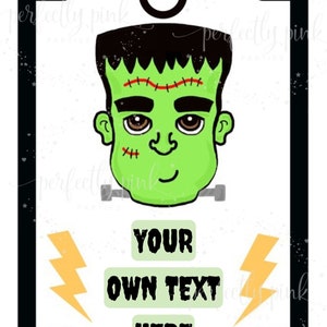 Aanpasbare tekst afdrukbare Frankenstein Halloween-cadeautags tags goodiebag verjaardagstags gunsttags eng Downloadbare download