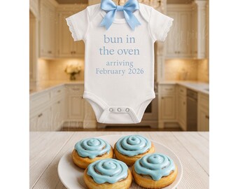 Bun in the oven pregnancy Announcement Template Holiday Pregnancy Reveal Editable Winter Baby Reveal New Baby Coming Soon Onesie cinnamon