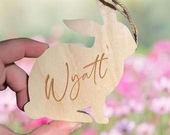Personalized Easter Basket Name Tag,Minimalist Name Tag, Wooden Bunny Name Tag, Easter Tags, Kids Wood Name Tag,Custom Engraved Wood Tag