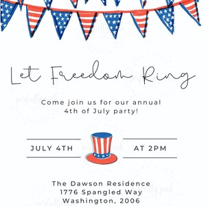 July 4th Invitation Patriotic Invitation