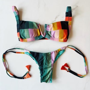 FINAL SALE: Caribbean Vibes&#39; Multi Color Brazilian Bikini with Adjustable Strap / Swimwear/ Beachwear/ Gifts for her/ Memorial Day