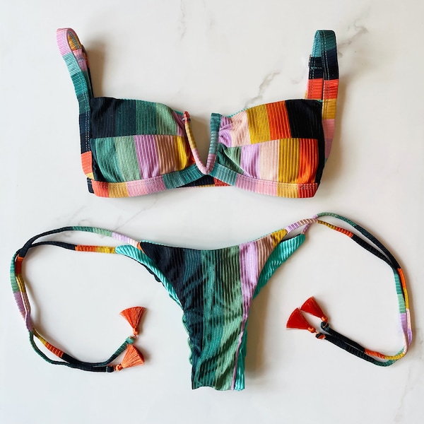 FINAL SALE: Caribbean Vibes' Multi Color Brazilian Bikini with Adjustable Strap / Swimwear/ Beachwear/ Gifts for her/ Memorial Day