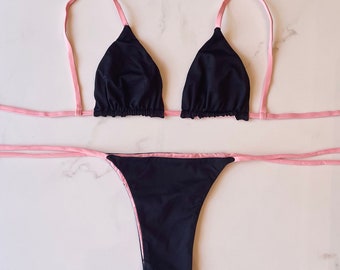 FINAL SALE: Black & Pink Brazilian Bikini / Swimwear/ Beachwear/ Swimsuit / Bathing Suit / Summer Trends/ Gifts for her / Memorial Day