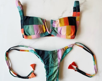 FINAL SALE: Caribbean Vibes' Multi Color Brazilian Bikini with Adjustable Strap / Swimwear/ Beachwear/ Gifts for her/ Memorial Day