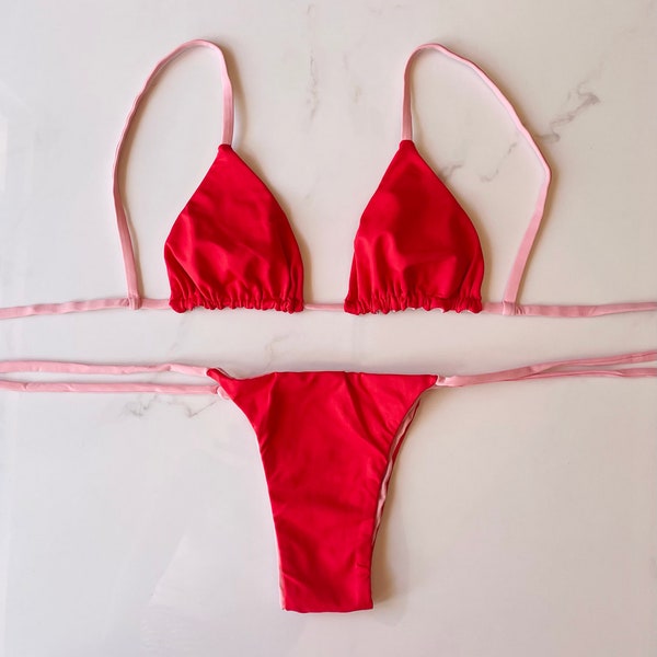 FINAL SALE: Red & Pink Brazilian Bikini / Swimwear/ Beachwear/ Swimsuit / Bathing Suit / Gifts for her / Memorial Day/Spring Break