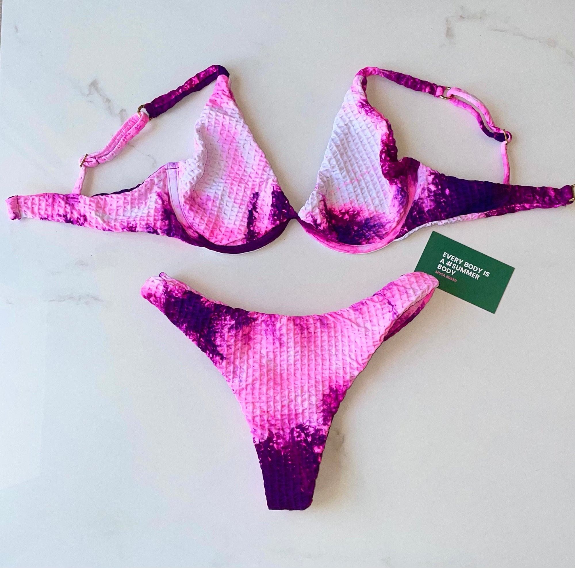Pink Purple Tie Dye Brazilian Bikini Swimwear Beachwear Swimsuit Bathing Suit Gifts for her Christmas Gift Holidays