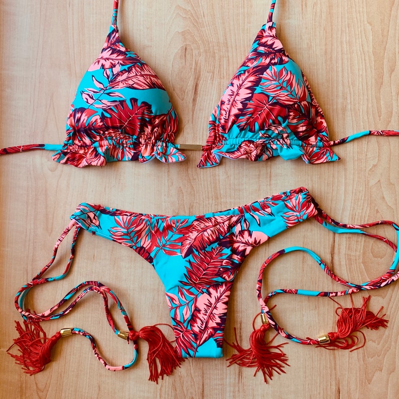 Red & Blue Hawaiian Print Brazilian Bikini / Sexy Bikinis / | Etsy