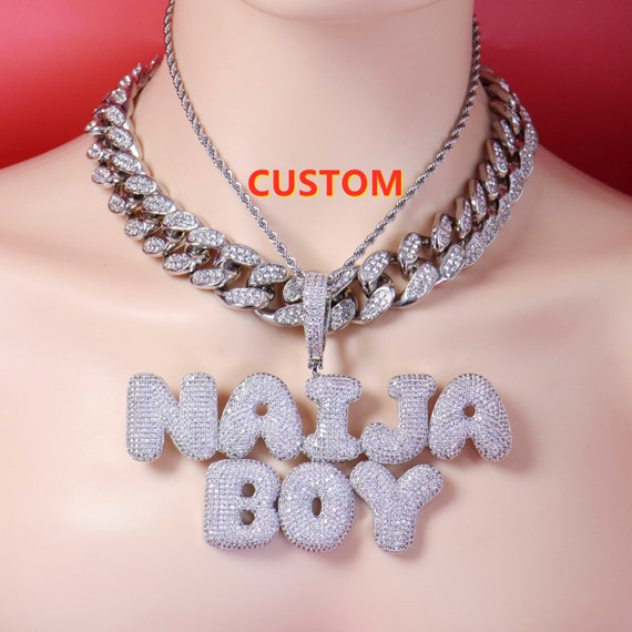 Iced Out Custom Bubble Letters Pendant 