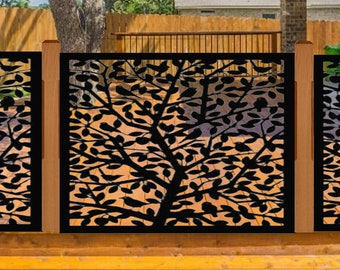 Decorative Metal Privacy Screen: Tree Panel Garden Art