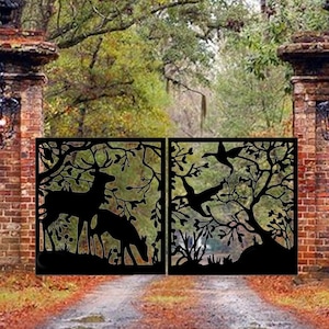 Metal Garden Driveway Gate / Custom Entry Gate / Modern Metal Double Gates / Deer Design