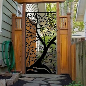 Modern Farmhouse Metal Gate – Handmade Steel Entry Gate for Driveway or Yard – Rustic Fence Panel with Scroll Design