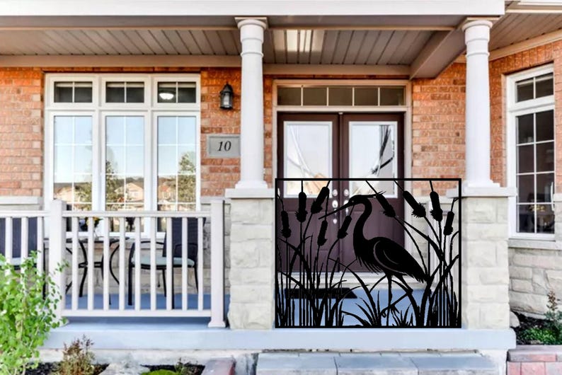 Fancy Reeds Heron Metal Garden Gate: Decorative Reeds Design, Custom Entry Gate - Etsy