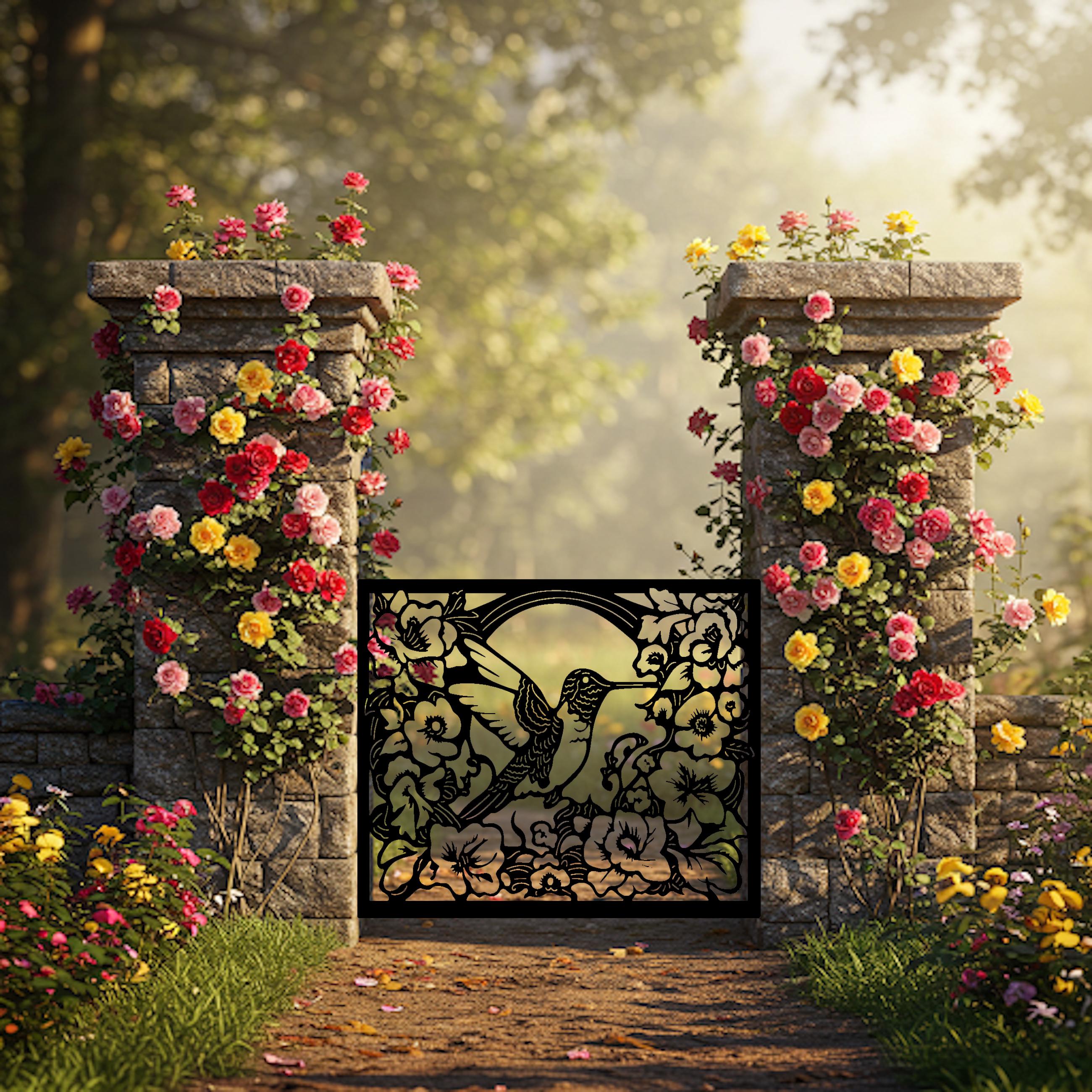 Metal Hummingbird Gate | Pedestrian Garden & Yard Entry | Driveway