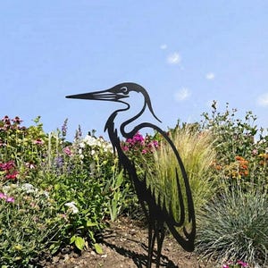 Blue Heron Garden Stake: Marine Painted Metal Yard Art