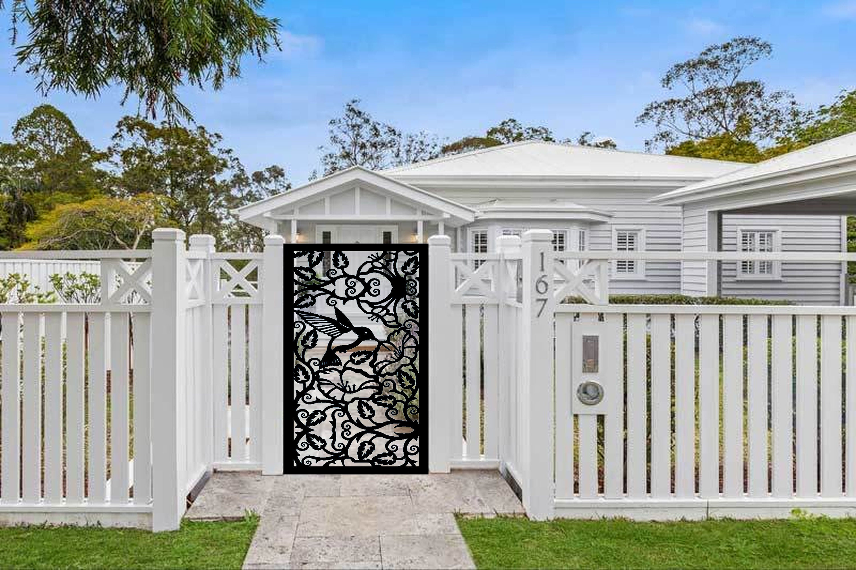 Hummingbird Metal Garden Gate: Decorative Steel Pedestrian Entry