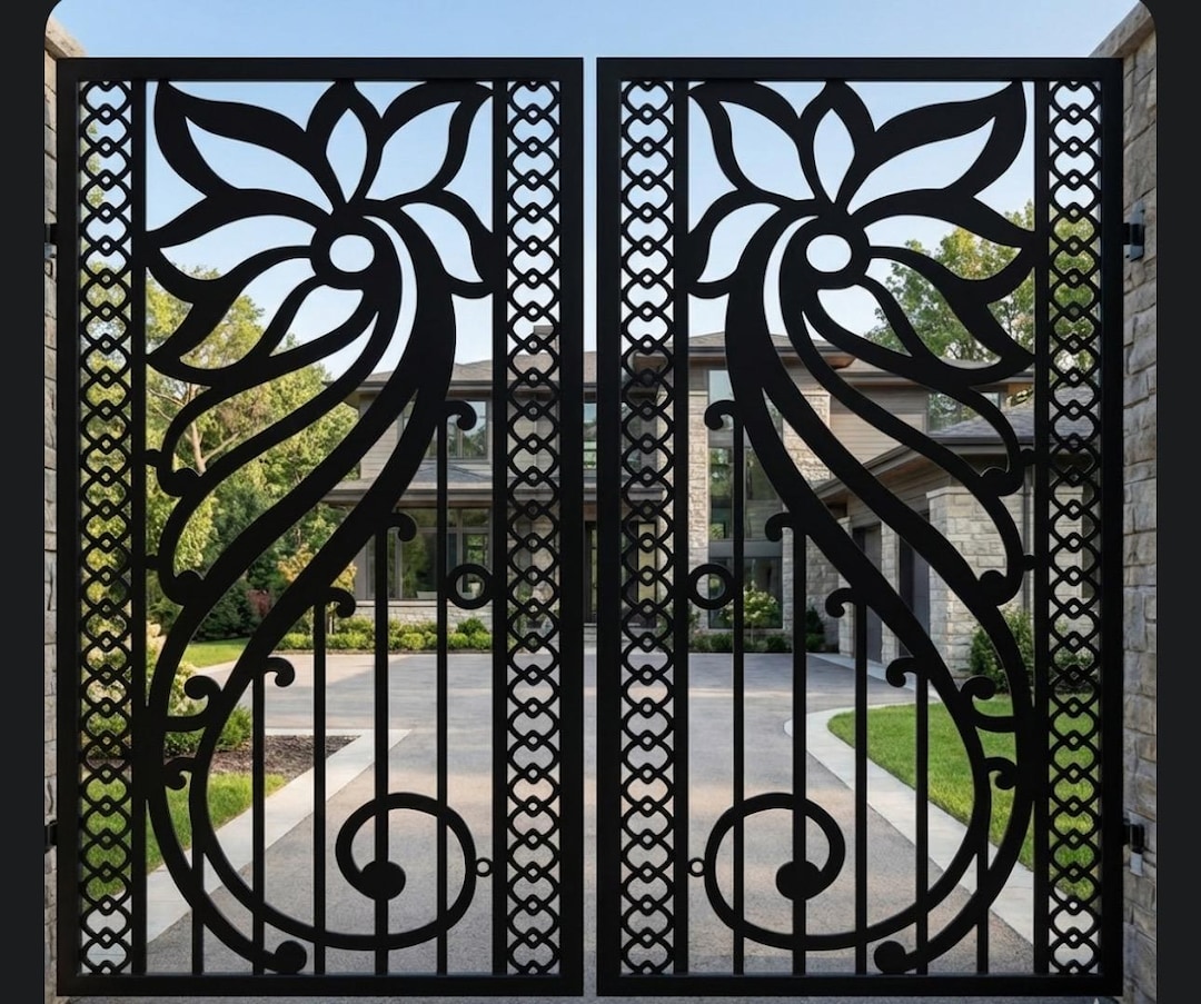 Custom Metal Driveway Gate With Walk-thru: Decorative Steel Entry - Etsy