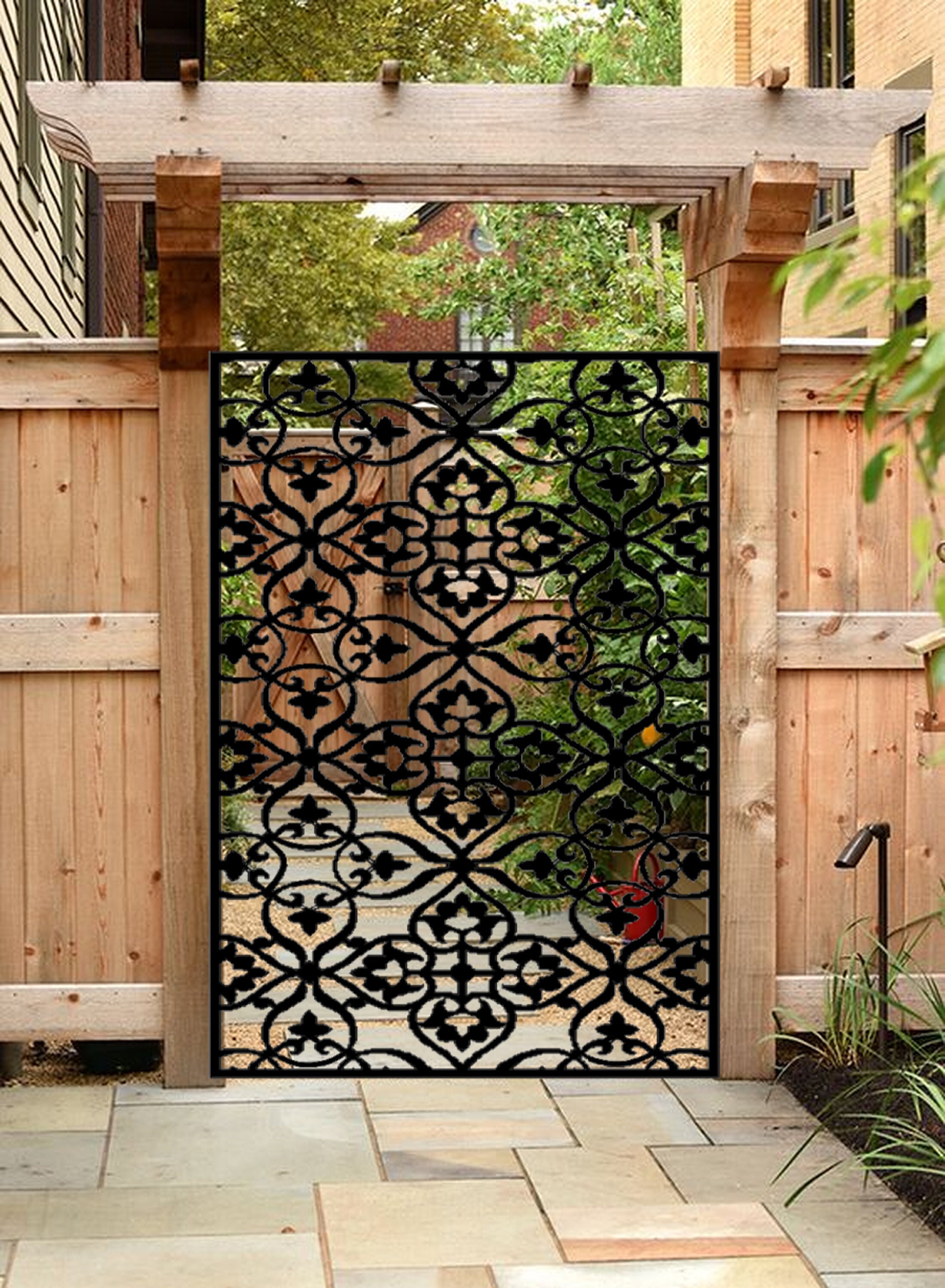 Steel Garden Gate With Decorative Privacy Panel | Outdoor Metal Art - Etsy
